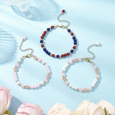 3Pcs 3 Colors Glass Round Beaded Bracelet Set BJEW-JB12072-1