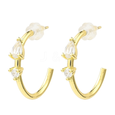 Real 18K Gold Plated Brass Ring Stud Earrings EJEW-L270-10G-02-1