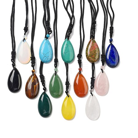 Gemstone Pendant Necklace with Nylon Cord for Women NJEW-L464-A-1