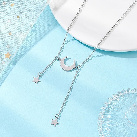 201 Stainless Steel Moon and Star Pendant Brass Cable Chain Necklaces NJEW-JN05787-1
