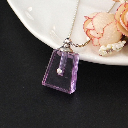 Medium Purple Glass Bottle with Iron Ball Chain Pendant Necklaces PW-WGF3857-21-1