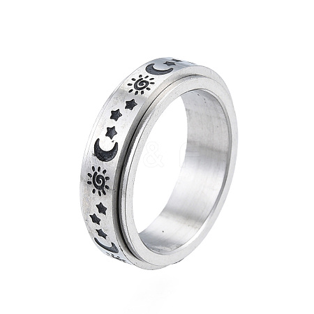 Sun Moon Star 201 Stainless Steel Rotating Finger Ring RJEW-N043-05-1