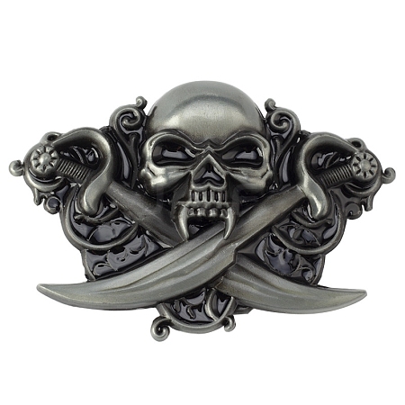 Tibetan Style Double Knife Demon Head Skull Alloy Belt Buckle PW-WGD8EEE-01-1