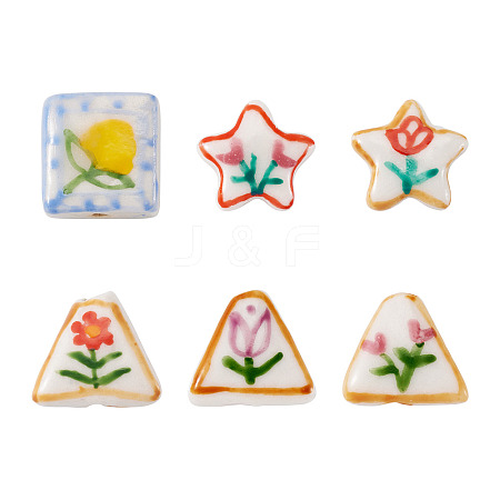6Pcs 6 Styles Printed Handmade Porcelain Beads PORC-TA0001-49-1