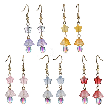 Star & Mushroom Glass Dangle Earrings EJEW-JE06175-1