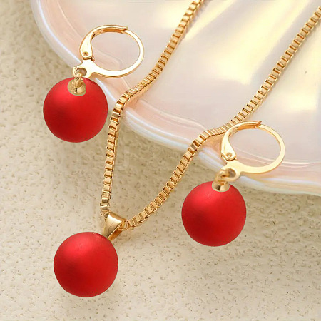 Plastic Imitation Pearl Round Pendant Necklaces & Hoop Earrings Sets WGD642E-03-1