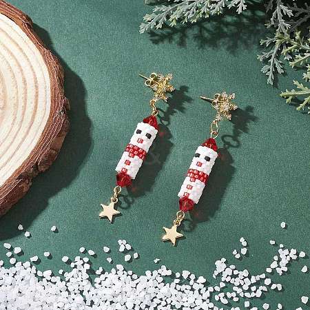 Christmas Theme Brass Clear Cubic Zirconia Dangle Stud Earrings EJEW-MZ00552-03-1