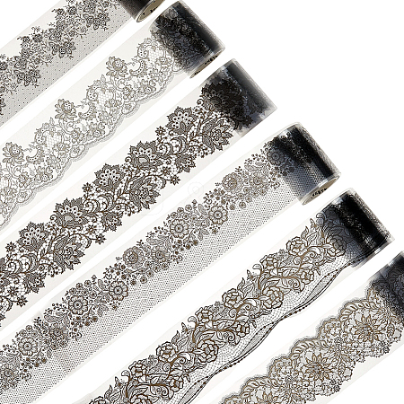 6 Rolls 6 Styles PET Lace Flower Self-Adhesive Roll Sticker DIY-HS0002-34-1