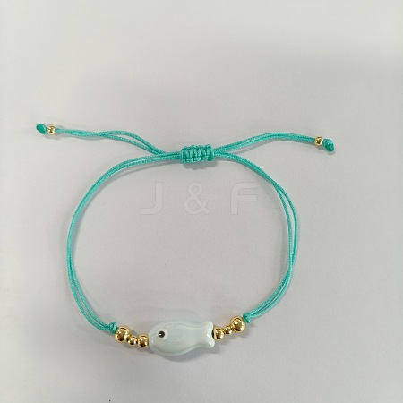 Braided Porcelain Fish Charm Adjustable Bracelets LS-JI6734-8-1