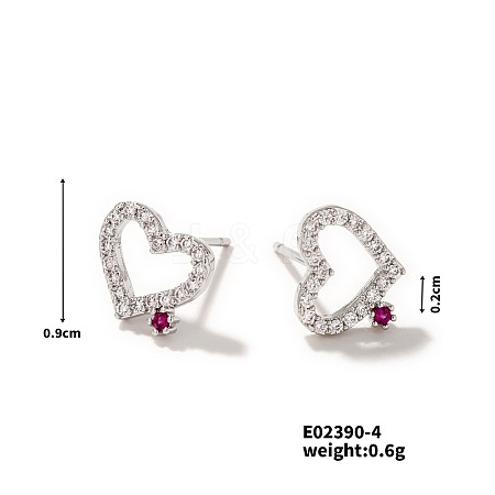 Shiny Romantic Hollow Diamond Heart Stud Earrings Fashionable French Style Jewelry CA8277-1