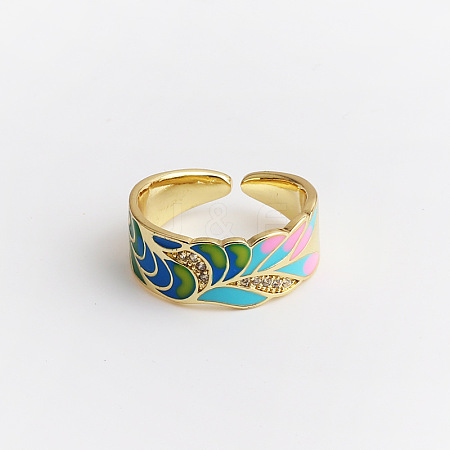Retro Adjustable Alloy Cubic Zirconia and Enamel Cuff Rings FS-WG5A152-03-1