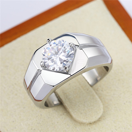304 Stainless Steel Pave Clear Cubic Zirconia Finger Rings for Men FS-WG96A01-04-1