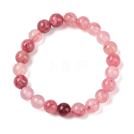 Natural Green Jade(Dyed) Round Beaded Stretch Bracelets G-U005-01B-04-1