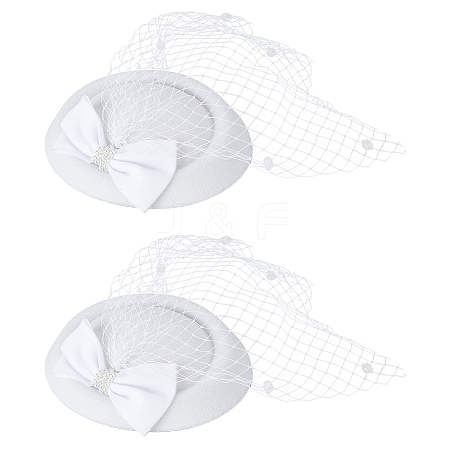 Bowknot Wool Felt Fascinators Pillbox Hat with Iron Alligator Hair Clips LS-MRMJ-WH0077-113A-1