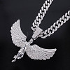 Zinc Alloy Full Crystal Rhinestone Goddess with Angel Wings Pendant Cuban Link Chain Necklaces for Women FS-WGAC8C0-02-2