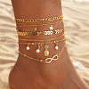 Alloy & Imitation Pearl Round Star Pineapple Charm 5 Layer Anklets for Women FS-WG8DB57-01-1