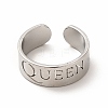 Non-Tarnish 304 Stainless Steel Word Queen Open Cuff Ring for Women RJEW-B027-18P-2