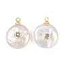 Brass Micro Pave Cubic Zirconia with Natural Pearl Pendants KK-Z146-07C-04-1