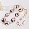 Alloy with Imitation Leather Cow Print Oval Link Chain Waist Belly Chains for Women FS-WGD408C-02-3