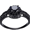 Flat Round Brass Jet Rhinestone Finger Rings FS-WG232E0-05-5