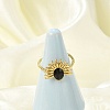 Flower 304 Stainless Steel Enamel Open Cuff Rings for Women RJEW-G338-15G-02-2