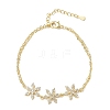 Brass Micro Pave Clear Cubic Zirconia Triple Flower Link 2-Strand Bracelets KK-CBA6980-16G-4