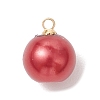 Baking Paint Pearlized Glass Pearl Round Charms with Brass Bails PALLOY-JF04896-3