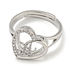 Heart with Letter Rack Plating Brass Micro Pave Cubic Zirconia Adjustable Rings for Women RJEW-I105-06P-A-2