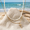 Beach Vacation Style Stainless Steel Religion Cross Pendant Natural White Jade Heishi Beaded Double Layer Necklaces for Women QG1443-3