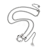 304 Stainless Steel Micro Pave Clear Cubic Zirconia Ring Pendant Twisted Chain Lariat Necklaces NJEW-P318-01P-3