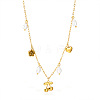 304 Stainless Steel & Imitation Pearl Cherry Heart Flower Pendant Bib Necklaces for Women FS-WG0B26B-01-6