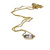 Brass Pave Gray Cat Eye Faceted Oval Pendant Necklaces for Women WG13C77-01-3