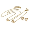 Heart 304 Stainless Steel Rhinestone Pendant Necklaces & Bracelets & Stud Earrings Sets for Women SJEW-C004-06G-1