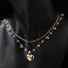 304 Stainless Steel & Natural Mixed Stone Colorful Chip Double Layer Heart Pendant Necklaces for Women NJEW-Z061-06G-02-3