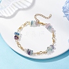 Natural Fluorite Chips & Brass Link Chain Bracelets BJEW-JB12642-2