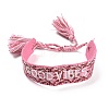 Word Good Vibes Polycotton(Polyester Cotton) Braided Bracelet with Tassel Charm LS-BJEW-F429-02-1