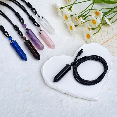 Natural Obsidian Bullet Pendant Necklace JN1043C-1