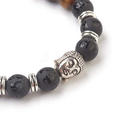 Natural Tiger Eye Beads and Natural Frosted Agate Beads Stretch Bracelets BJEW-JB03848-04-1