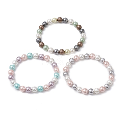 Shell Pearl Beads Stretch Bracelets For Women BJEW-JB11340-1