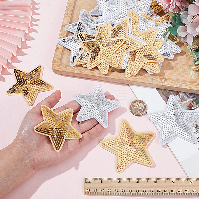 40Pcs 4 Styles Star Iron on/Sew on PVC Sequins Patches PATC-NB0001-33-1