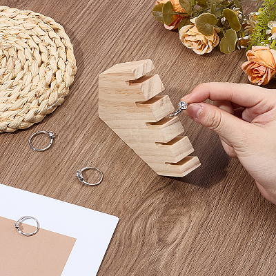 5-Slot Wood Ring Display Stands ODIS-WH0331-12-1