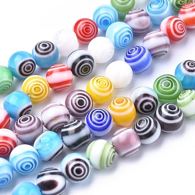 Handmade Millefiori Glass Round Beads Strands LK-R004-93-1