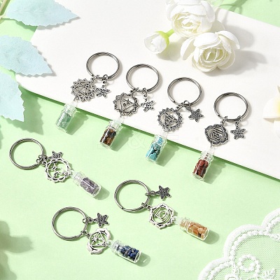 7Pcs Tibetan Style Alloy Keychains KEYC-JKC01386-1