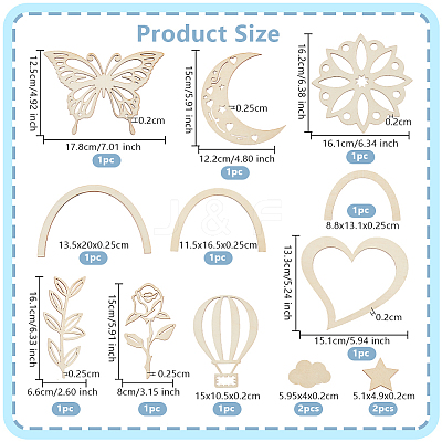 Unfinished Wood Chip Wall Decoration Set DIY-WH0430-950-1