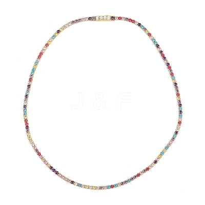 925 Sterling Silver Pave Colorful Cubic Zirconia Tennis Necklaces for Women NJEW-C096-01B-G01-1