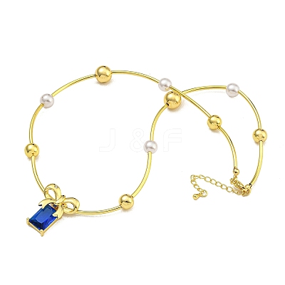 Rack Plating Brass & ABS Plastic Pearl Beads Bowknot Pendant Necklaces NJEW-C059-05G-1
