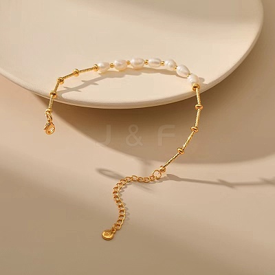 Elegant Natural Freshwater Pearl & Brass Beaded Bracelets for Women RP0175-1