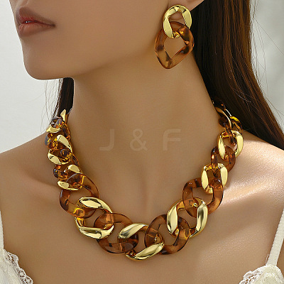 Alloy & CCB Plastic Curb Chain Necklace & Stud Dangle Earrings Sets FS-WG734CE-01-1