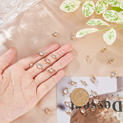 24Pcs 3 Styles Brass Pave Clear Cubic Zirconia Connector Charms KK-FH0006-33-1