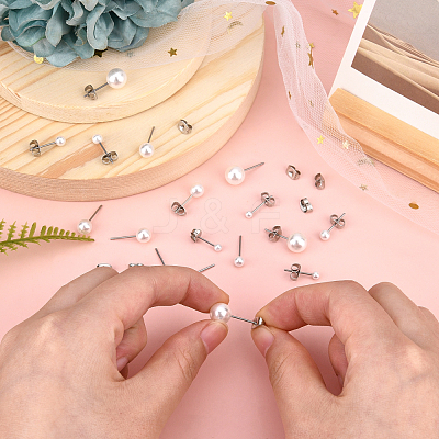 40 Pairs 4 Style Acrylic Imitation Pearl Ball Stud Earrings for Girl Women STAS-DC0004-38-1
